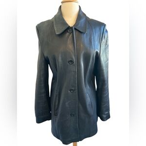 Kasper Vintage Black Leather Jacket w/Button front,pockets & Lined Size M-L
